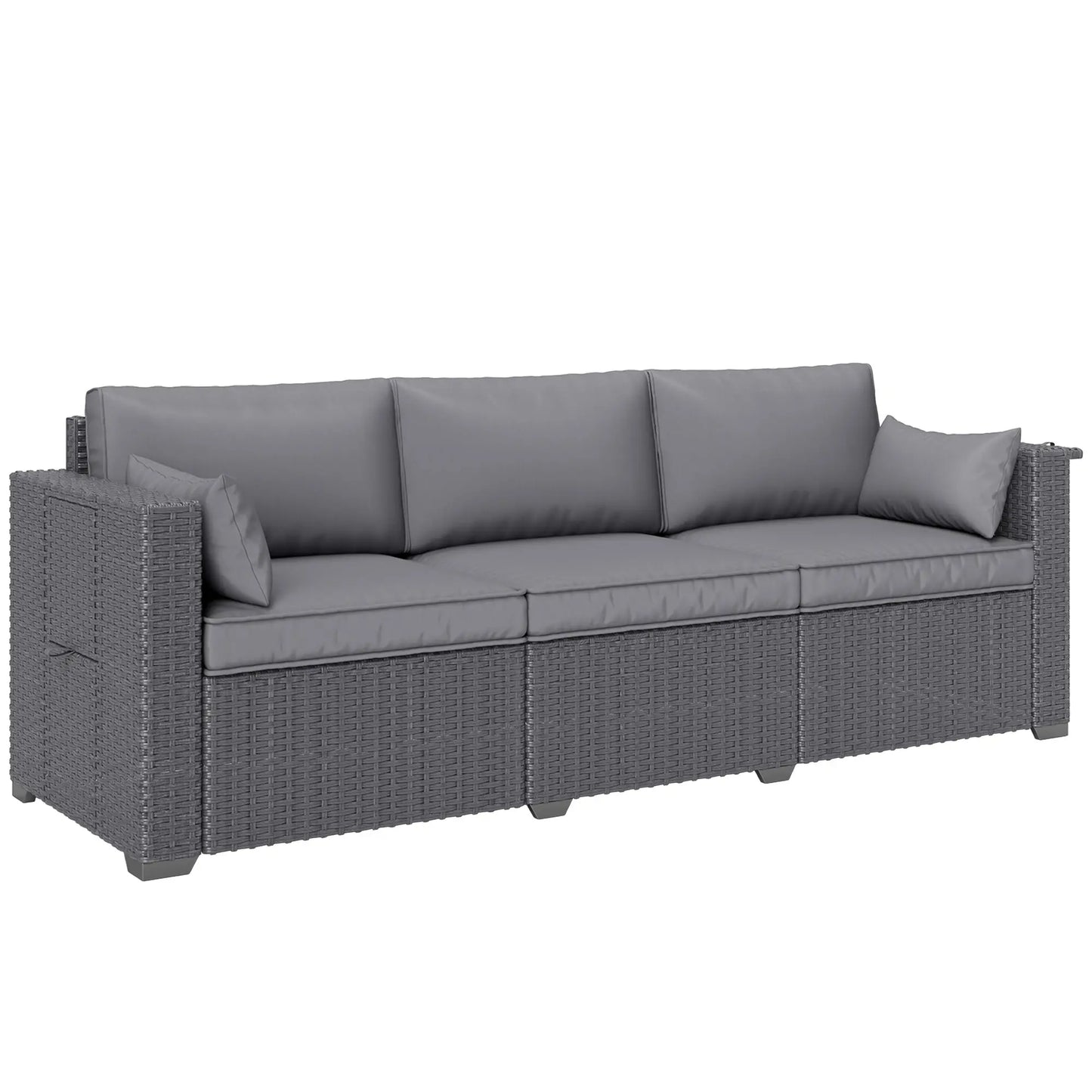 3 Seater Wicker Patio Sofa, 6" Thick Cushions, Deep Seating, Grey Patio Furniture Sets at Gallery Canada