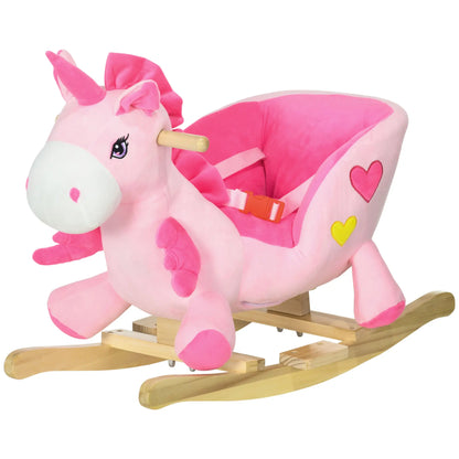 Baby Rocking Horse, Unicorn Ride On with Songs, Wooden Base, Safety Belt, 1.5-3 Year Old, Pink Rocking Horses Pink at Gallery Canada