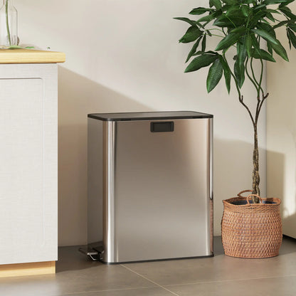 Dual Trash Can with Soft-Close Lid, Garbage Can with Removable Inner Bucket for Kitchen 14.8gal, Silver Household Supplies at Gallery Canada