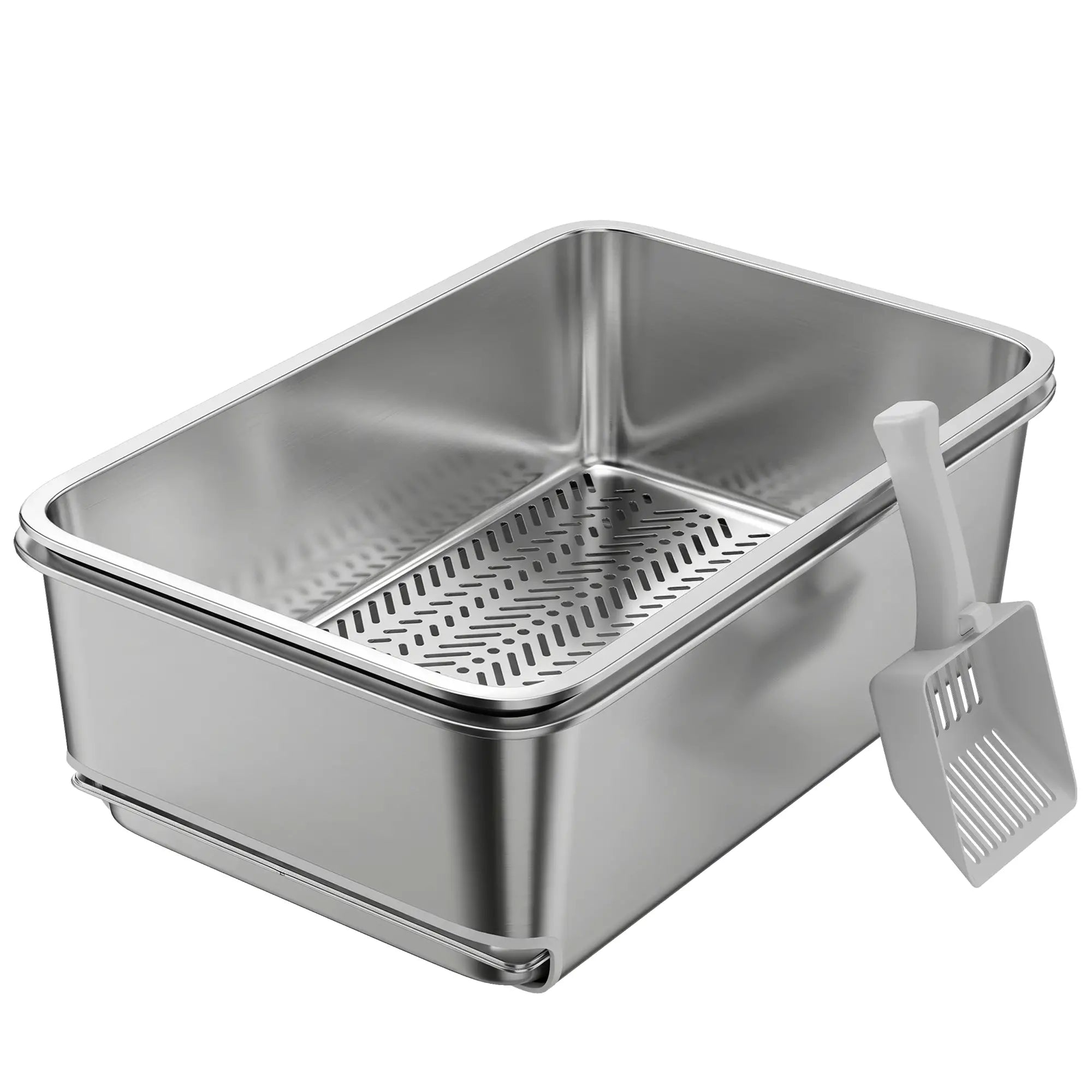 Stainless Steel Litter Box, XL Sifting Cat Litter Box for Medium and Large Cat, Non-Sticky, Odour Free, Easy Clean Cat Litter Box Enclosures Silver at Gallery Canada