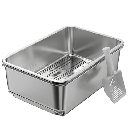 Stainless Steel Litter Box, XL Sifting Cat Litter Box for Medium and Large Cat, Non-Sticky, Odour Free, Easy Clean Cat Litter Box Enclosures Silver at Gallery Canada
