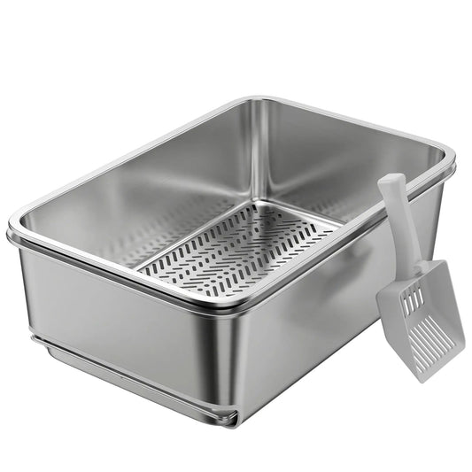 Stainless Steel Litter Box, XL Sifting Cat Litter Box for Medium and Large Cat, Non-Sticky, Odour Free, Easy Clean Cat Litter Box Enclosures Silver at Gallery Canada