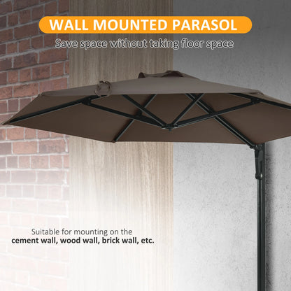8 ft Wall Mounted Umbrella, 180° Rotatable Canopy, Khaki Sun Umbrellas at Gallery Canada