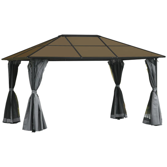 10' x 13' Hardtop Gazebo, Aluminum Frame, Mesh Curtains, Grey Gazebos Black Frame, Brown PC Board, Deep Grey Cloth, Black Mesh at Gallery Canada