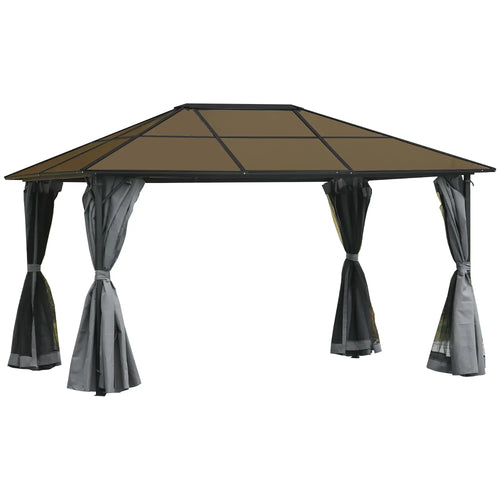 10' x 13' Hardtop Gazebo, Aluminum Frame, Mesh Curtains, Grey