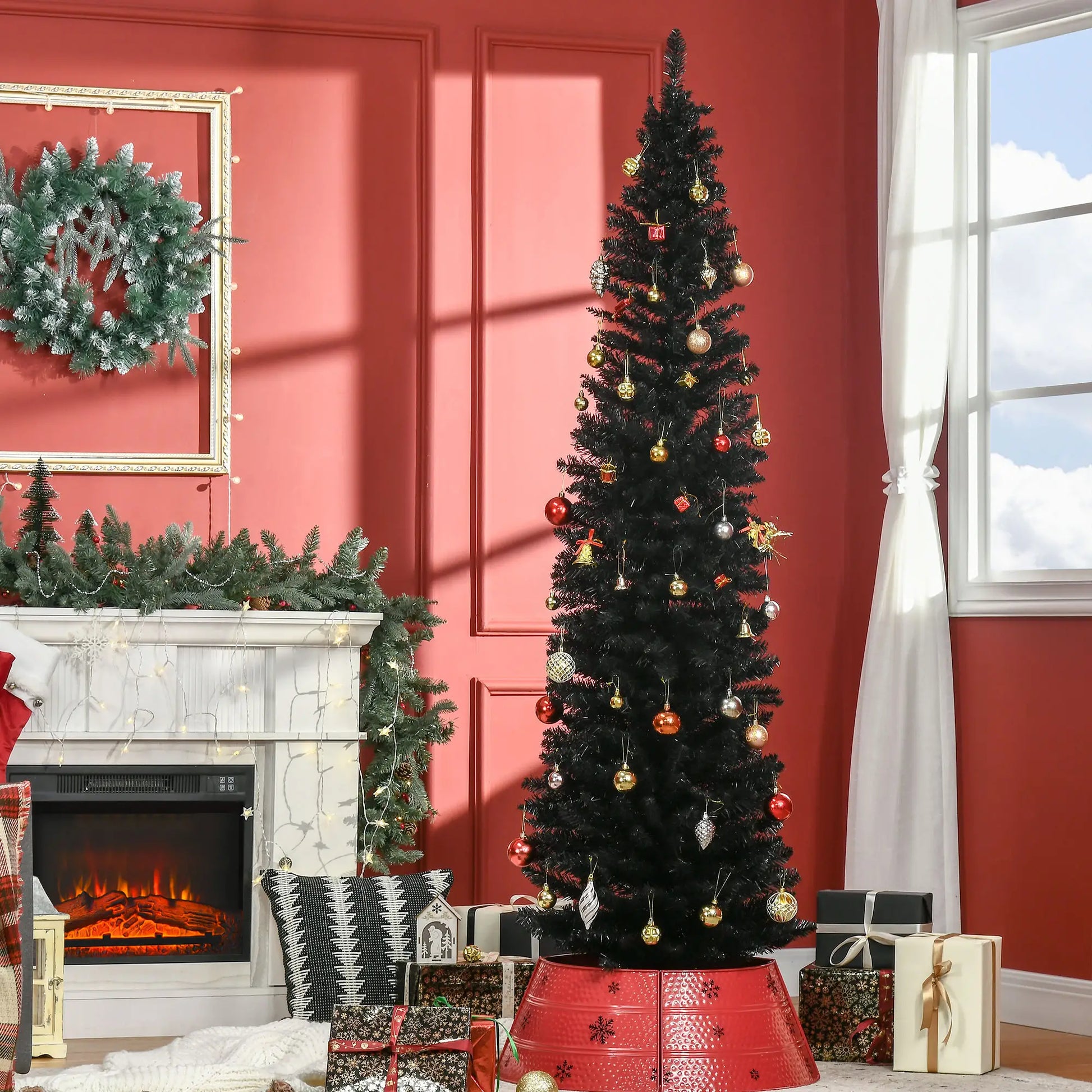 7FT Artificial Pencil Christmas Tree, Realistic Branches, Stable Stand, Black Pencil Christmas Trees at Gallery Canada