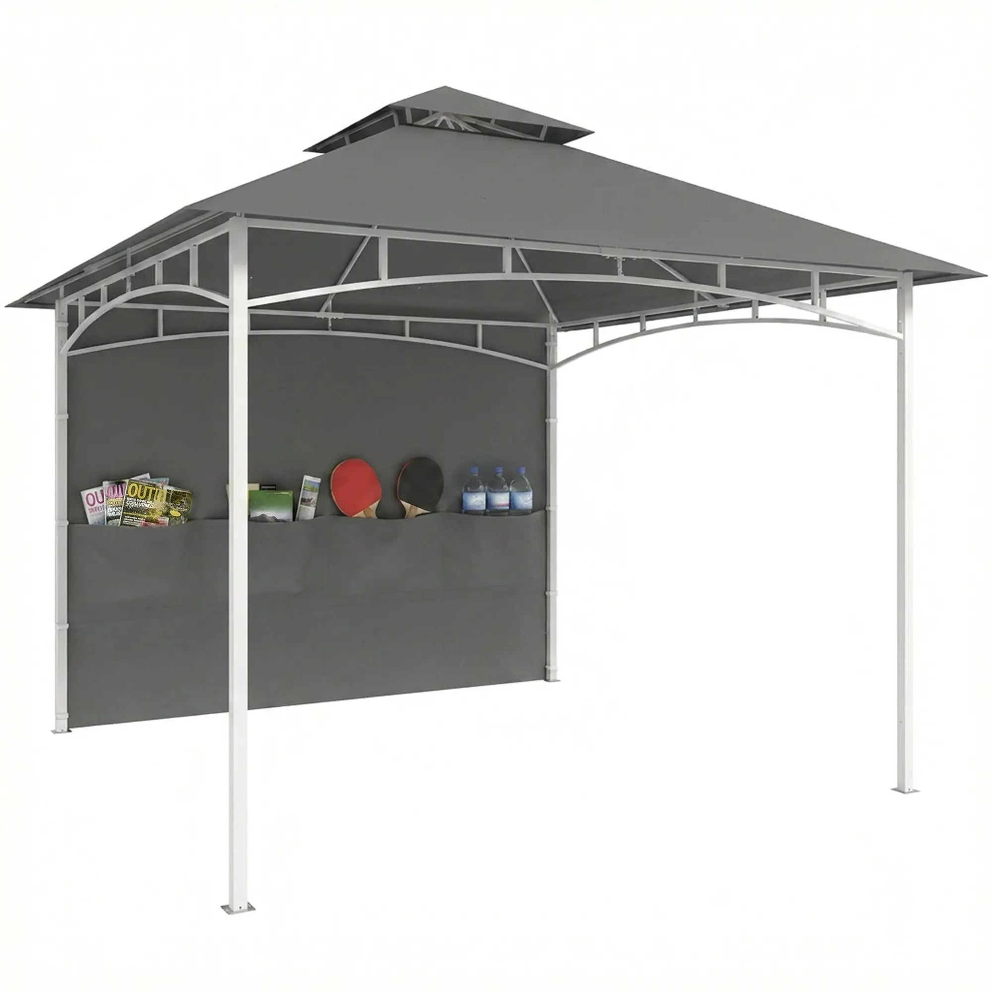 10' x 10' Dark Grey Patio Gazebo, Double Roof Canopy Shelter With Storage, Dark Grey Gazebos at Gallery Canada