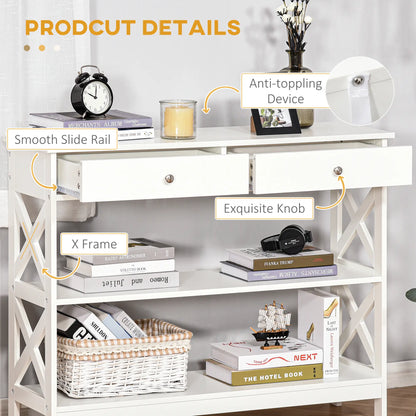 39" Console Table, Narrow Entryway with Storage Shelves, Drawers, White Console Tables at Gallery Canada