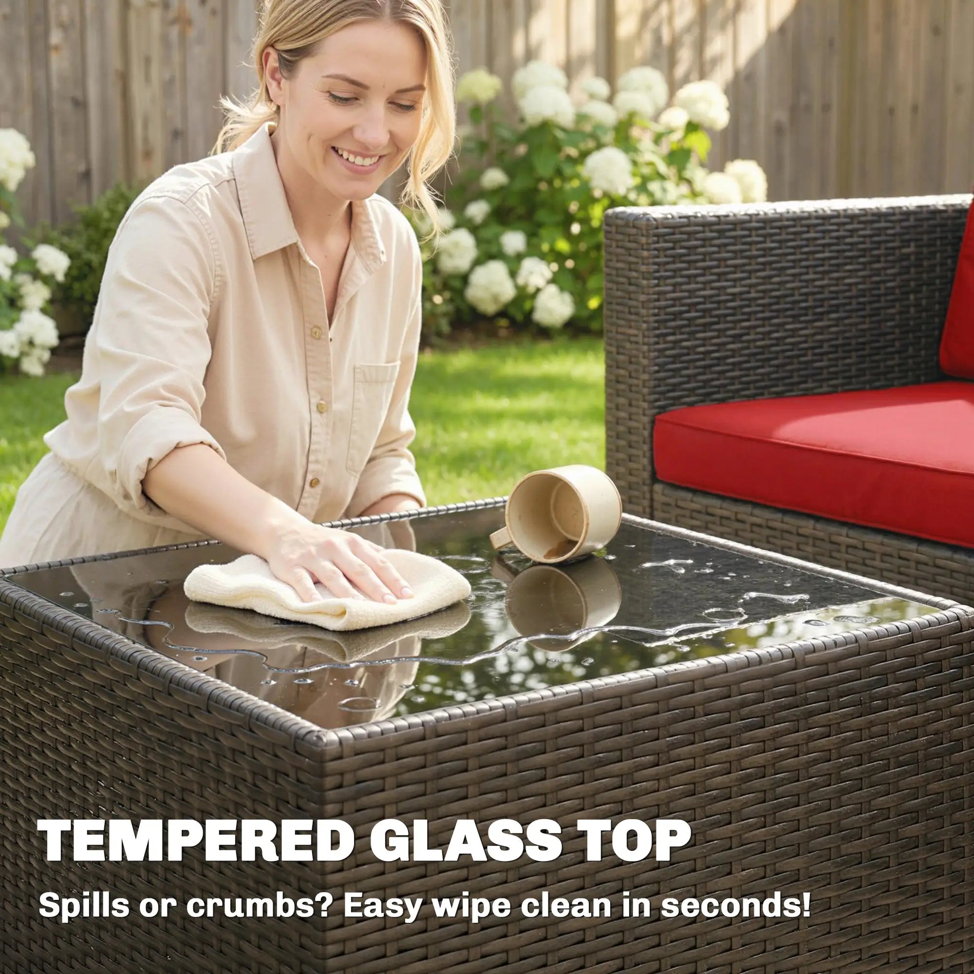 3-Piece Patio Furniture Set, Outdoor PE Rattan Wicker Sofa, Glass Top Table Patio Furniture Sets at Gallery Canada