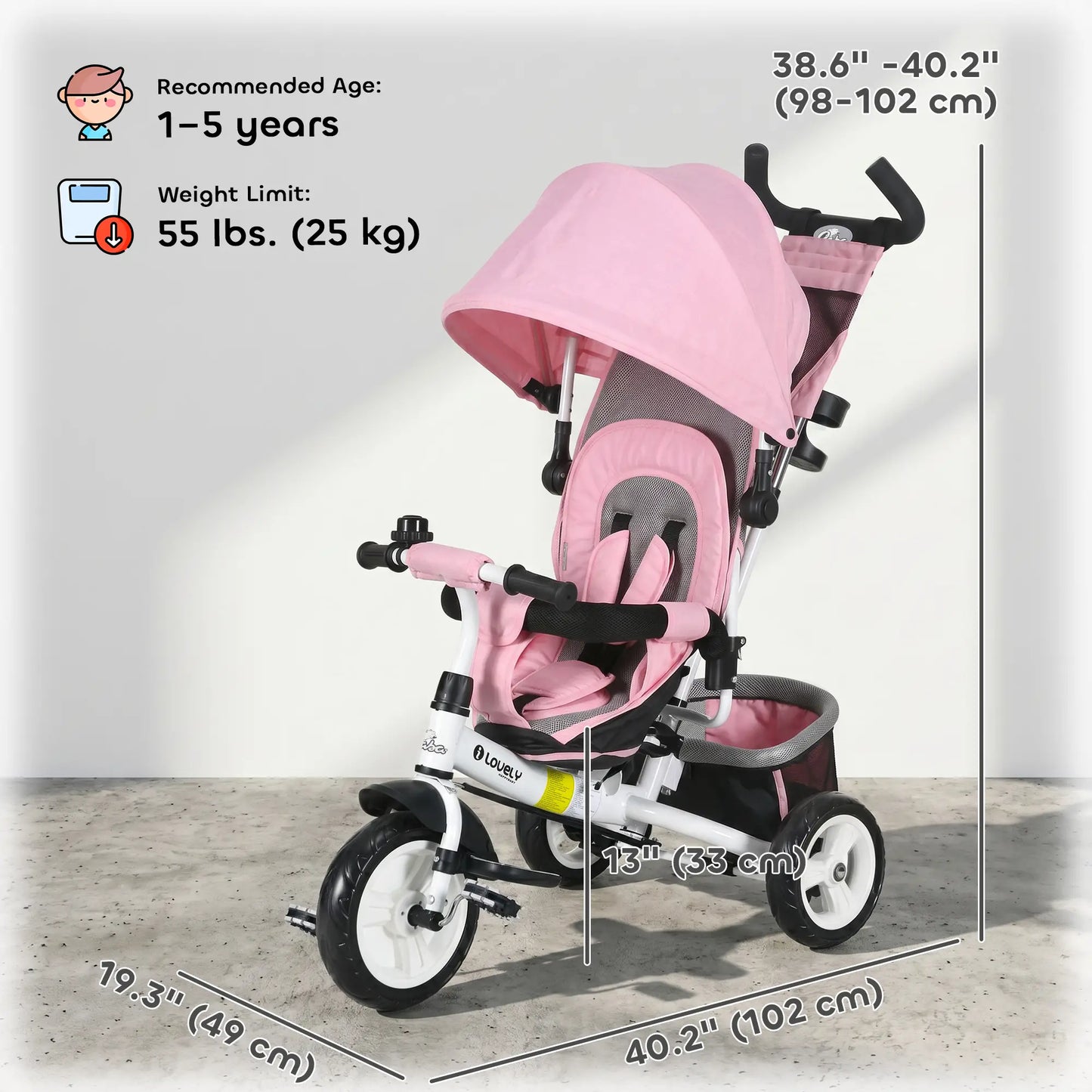 6 in 1 Toddler Tricycle, 1-5 Years, Parent Push Handle, Pink Tricycles for Kids at Gallery Canada