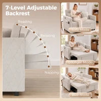 52" Holland Velvet Sofa Bed, USB Ports, Adjustable Backrest, Beige