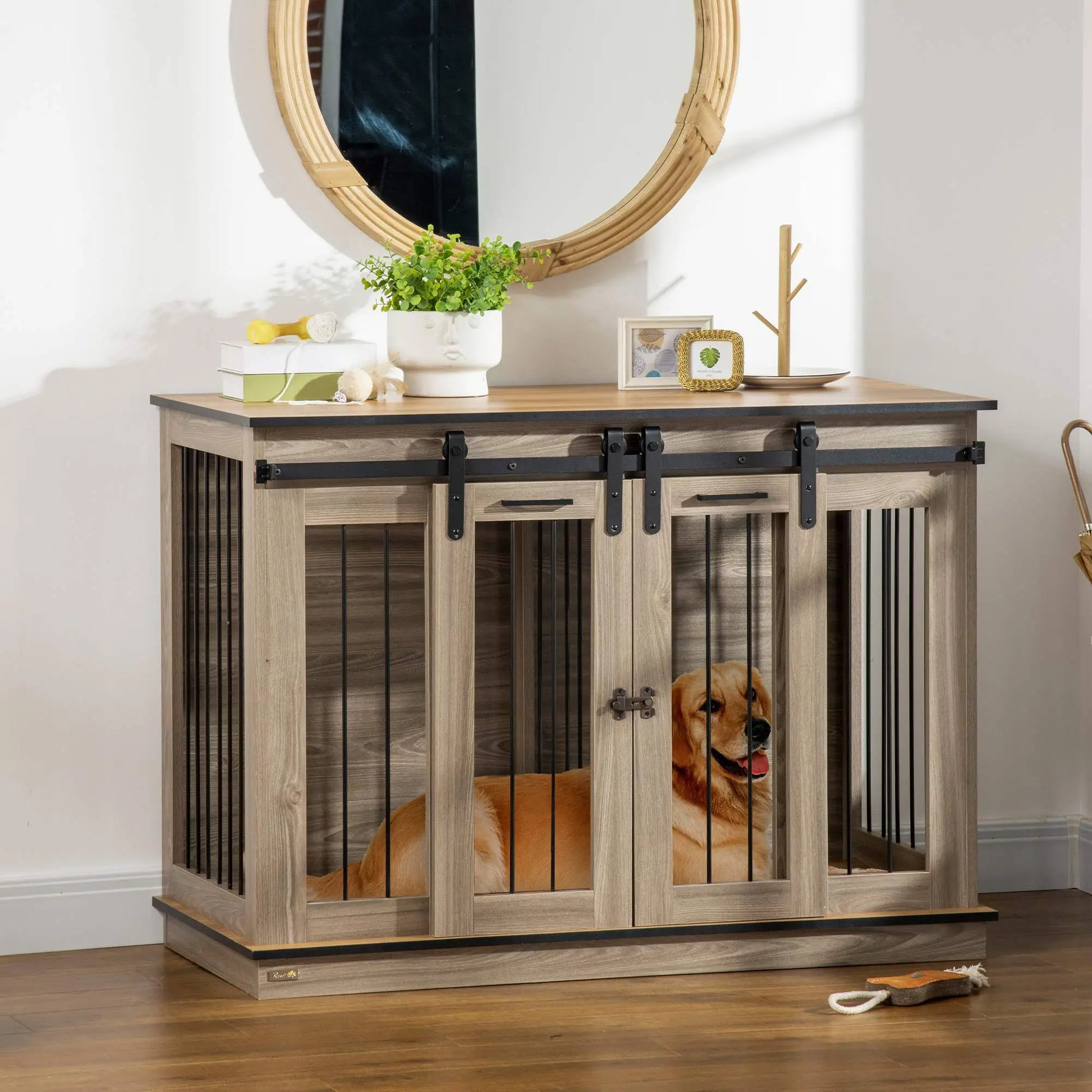 47in Wooden Dog Crate Furniture, Kennel TV Stand, Pet House Side Table, Oak Houses, Kennels & Pens at Gallery Canada