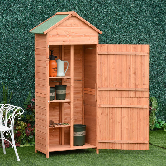 Wood Garden Shed Outdoor Tool Storage Cabinet Hutch Lockable Unit with Double Door and 3 Tire Storage Shelves - Gallery Canada