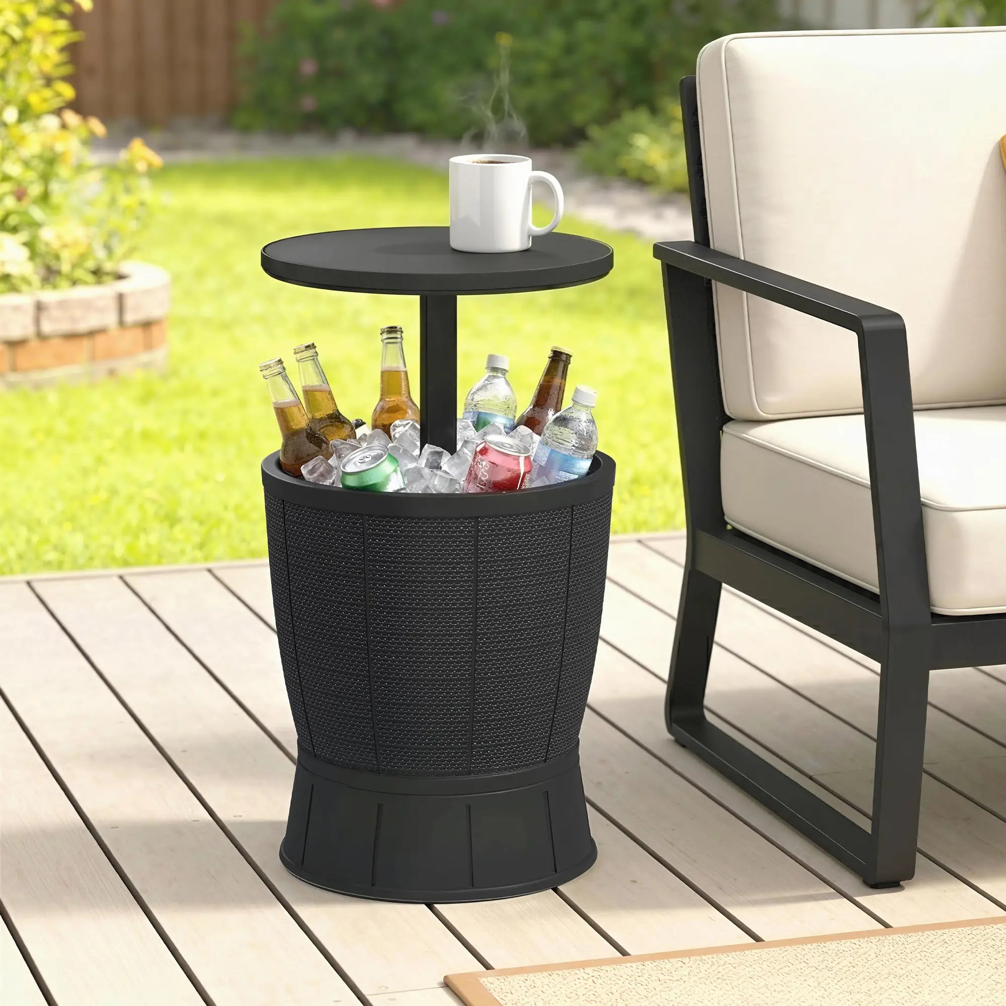 11 Gallon Patio Cooler Side Table, Adjustable Top, Drainage Plug, Black Patio Side Tables at Gallery Canada