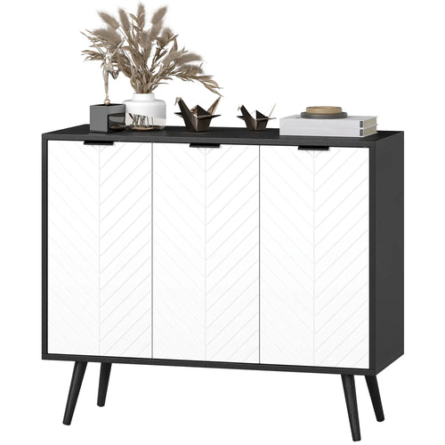 Modern Sideboard Buffet, Dining Room Cabinet, Adjustable Shelves, 3 Doors, Black