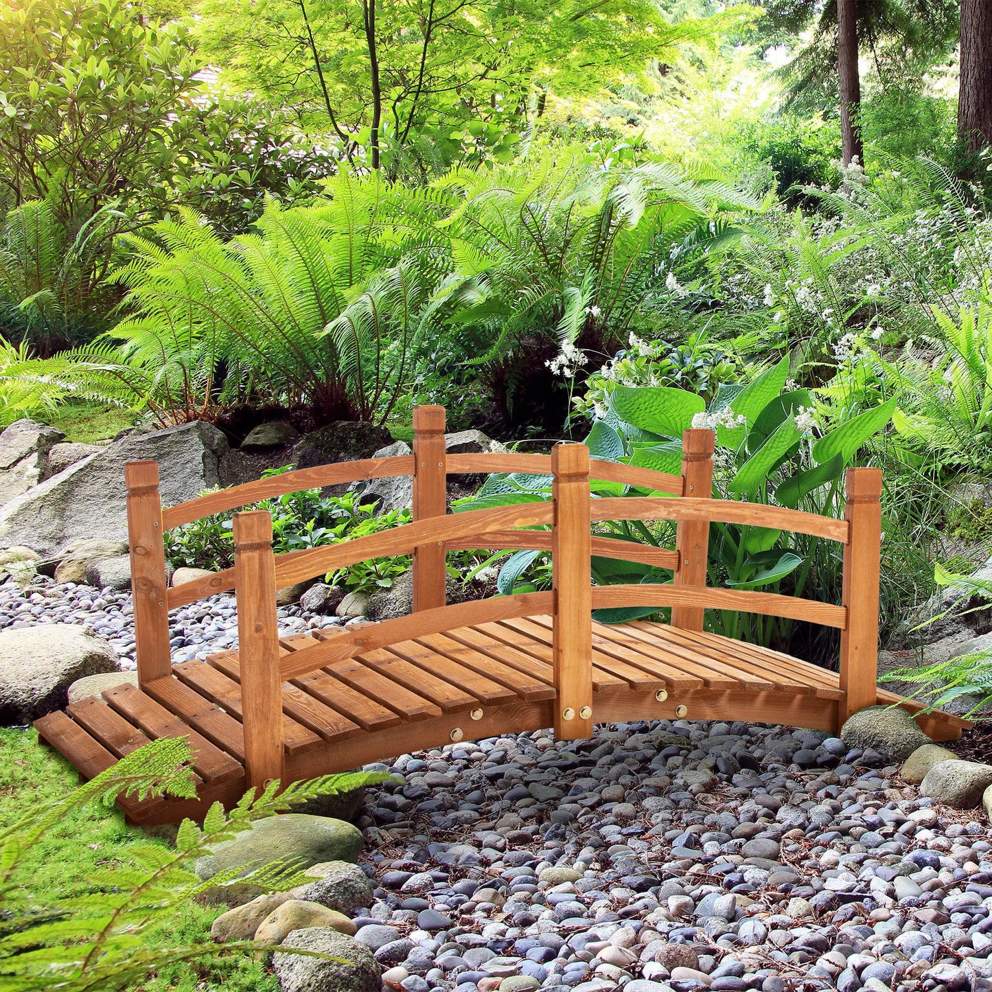 5FT Wooden Garden Bridge, Classic Arc Footbridge, Orange Garden Bridges at Gallery Canada