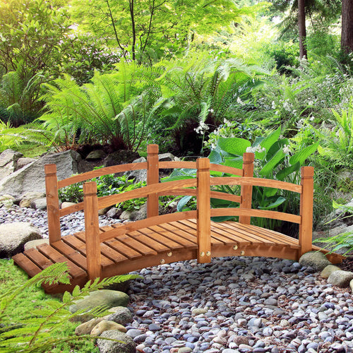 5FT Wooden Garden Bridge, Classic Arc Footbridge, Orange
