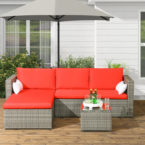Modern Rattan Sofa Set, 3pcs, Wicker Patio Furniture, Coffee Table