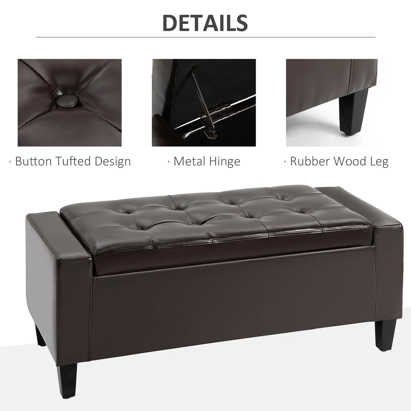Storage Ottoman Bench, PU Leather, Tufted Design, Brown Storage Ottomans & Benches at Gallery Canada