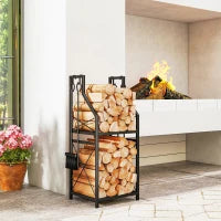 2-Tier Metal Firewood Rack, 4 Fireplace Tools, Black Firewood Racks at Gallery Canada