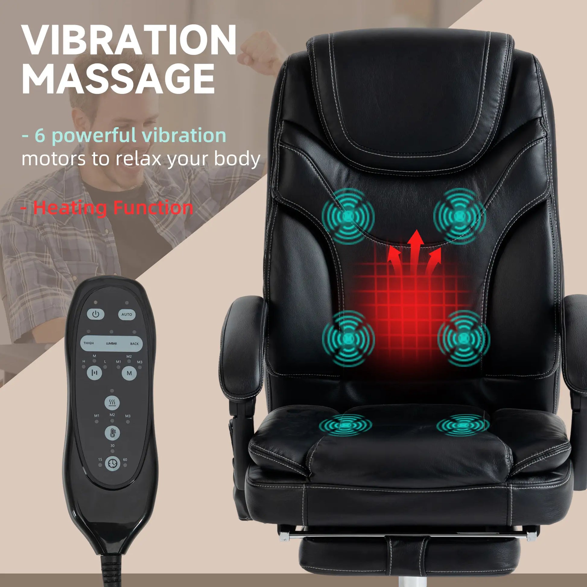 6 Point Vibration Massage Office Chair, PU Leather, Heated, Black Massage Chairs at Gallery Canada