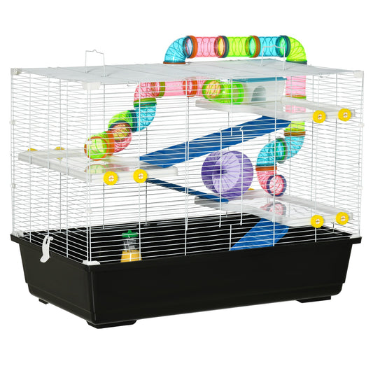 31" Large Hamster Cage, Small Animal House, Multi-storey Gerbil Haven, Tunnel Tube System, with Water Bottle, Exercise Wheel, Food Dish, Ramps, Black - Gallery Canada
