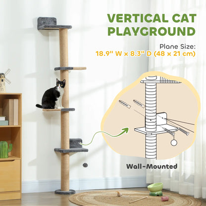 Cat Wall Shelves, 4 Platforms, Jute Scratching Post, Dark Grey Cat Climbing Wall at Gallery Canada