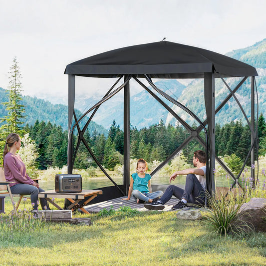 Pop-Up Tent, Foldable with Carry Bag, Zippered Door, Fits 3-4 People, Black Pop Up Canopies Black at Gallery Canada