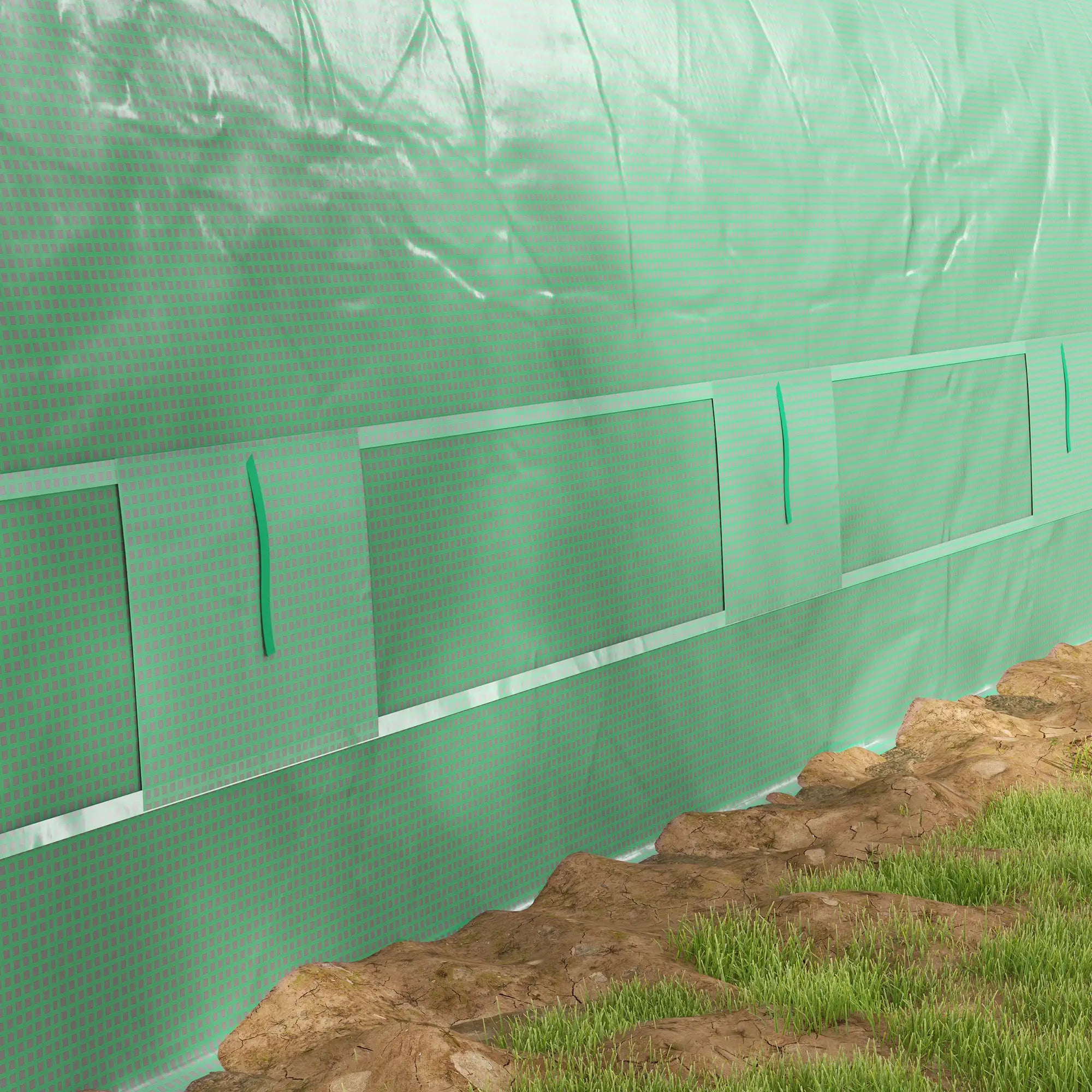 19.5' x 10' x 6.5' Tunnel Greenhouse, Mesh Door, Windows, Green Tunnel Greenhouses at Gallery Canada