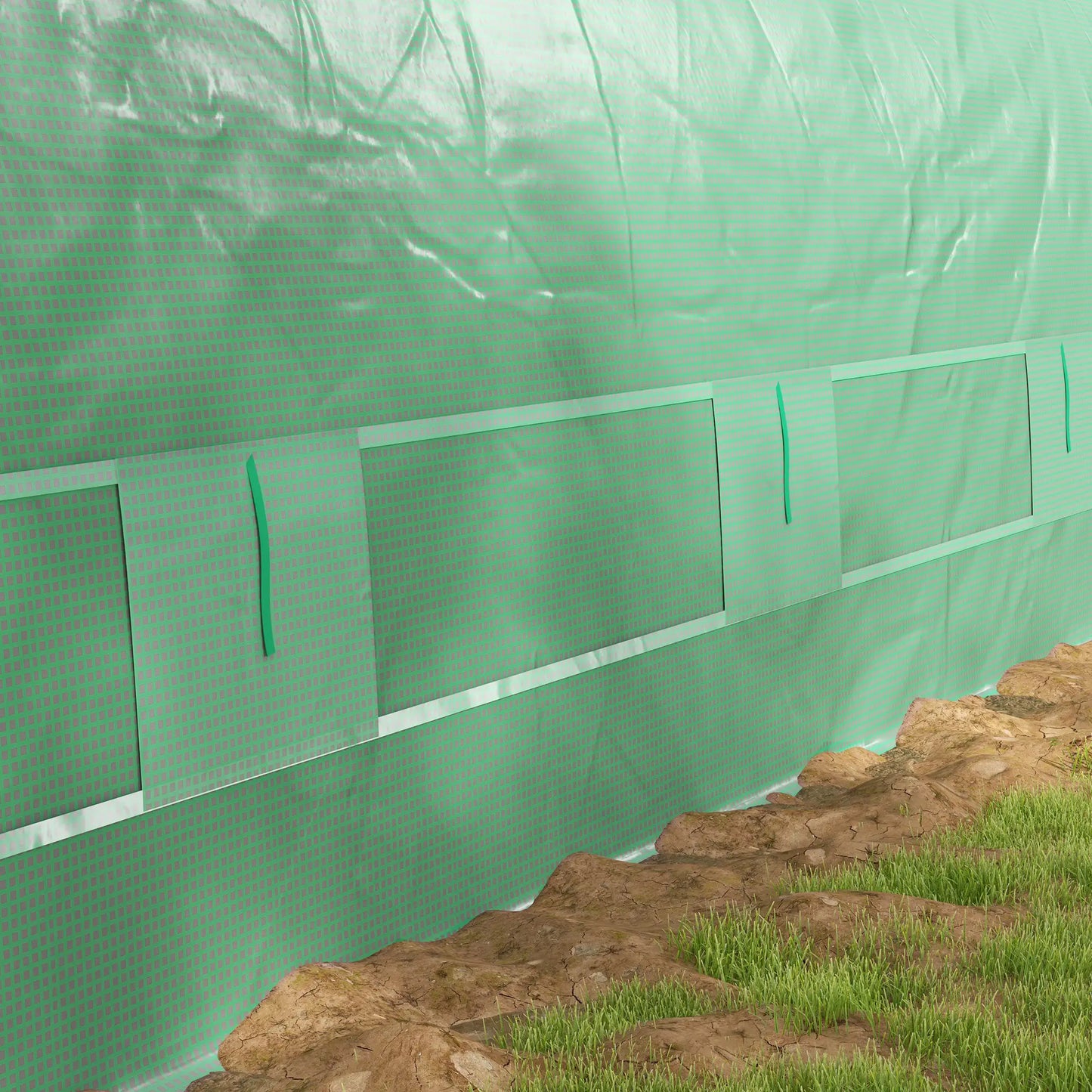 19.5' x 10' x 6.5' Tunnel Greenhouse, Mesh Door, Windows, Green Tunnel Greenhouses at Gallery Canada