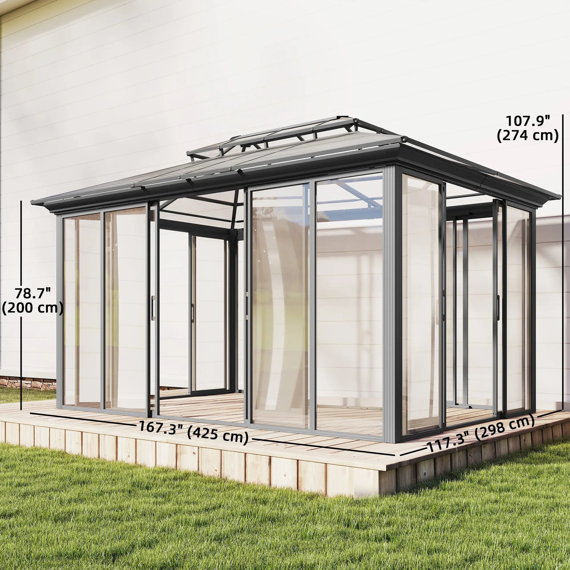 10' x 14' Aluminum Hardtop Gazebo, Sliding Doors, Double Roof, Dark Grey Gazebos at Gallery Canada