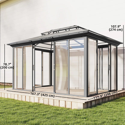 10' x 14' Aluminum Hardtop Gazebo, Sliding Doors, Double Roof, Dark Grey Gazebos at Gallery Canada