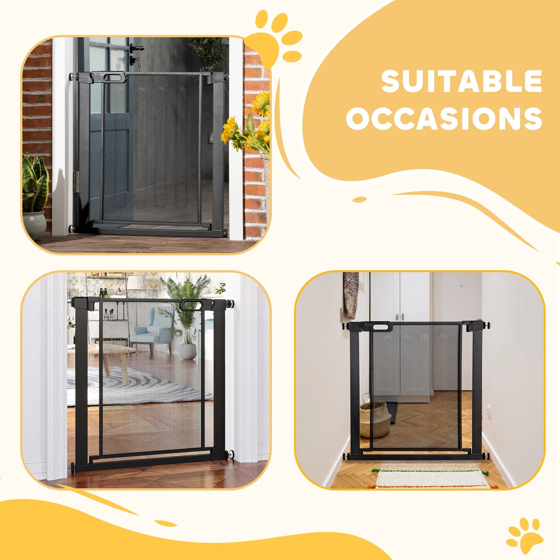 29.5"-32.3" Metal Pet Gate, Auto Closing Door, Double Locking, Black Houses, Kennels & Pens at Gallery Canada