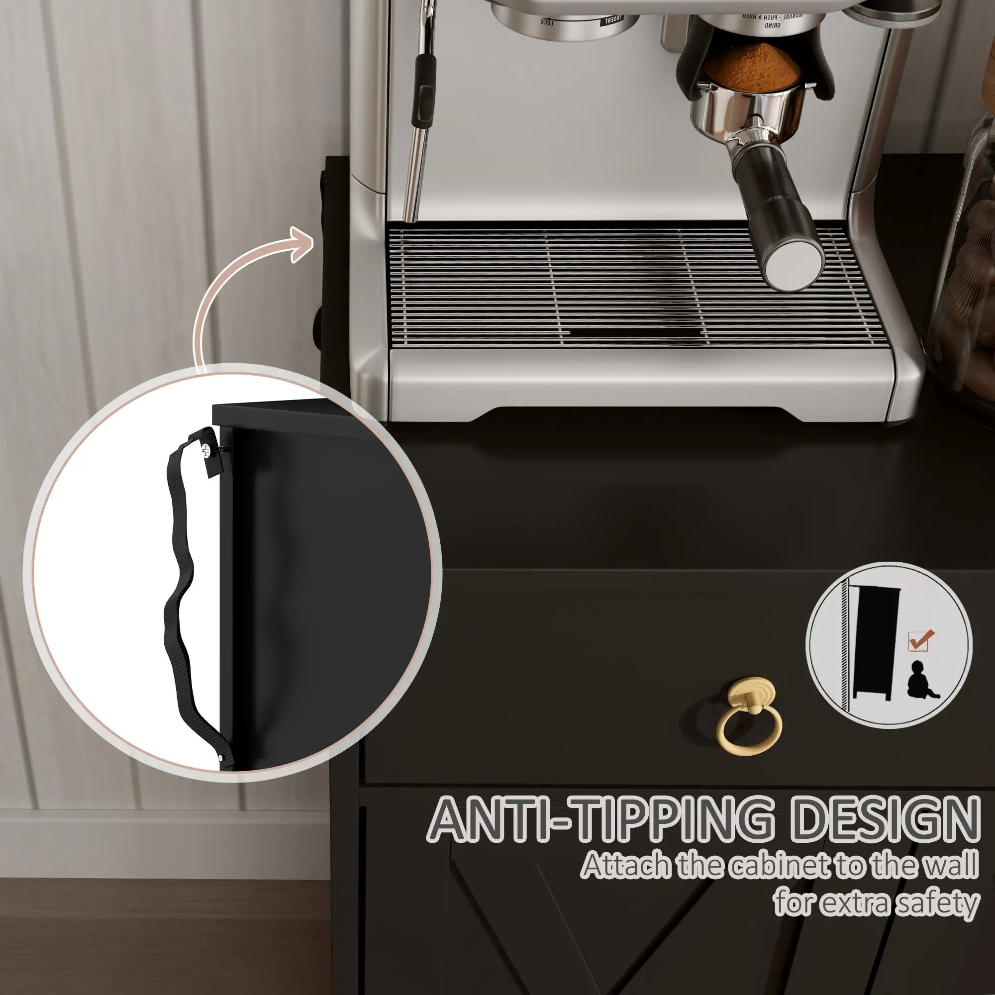 Sideboard Cabinet, 2 Drawers, 4 Barn Doors, 2 Adjustable Shelves, Black Bar Cabinets at Gallery Canada