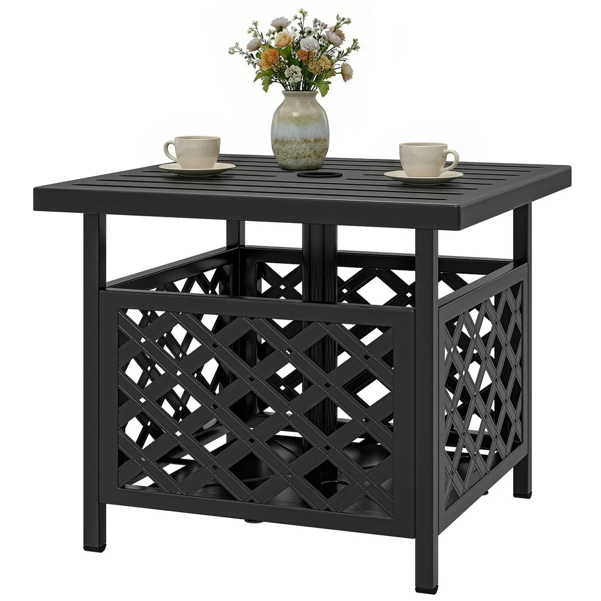 22" Outdoor Coffee Table, Metal Top, Slatted, Black Patio Side Tables Black at Gallery Canada