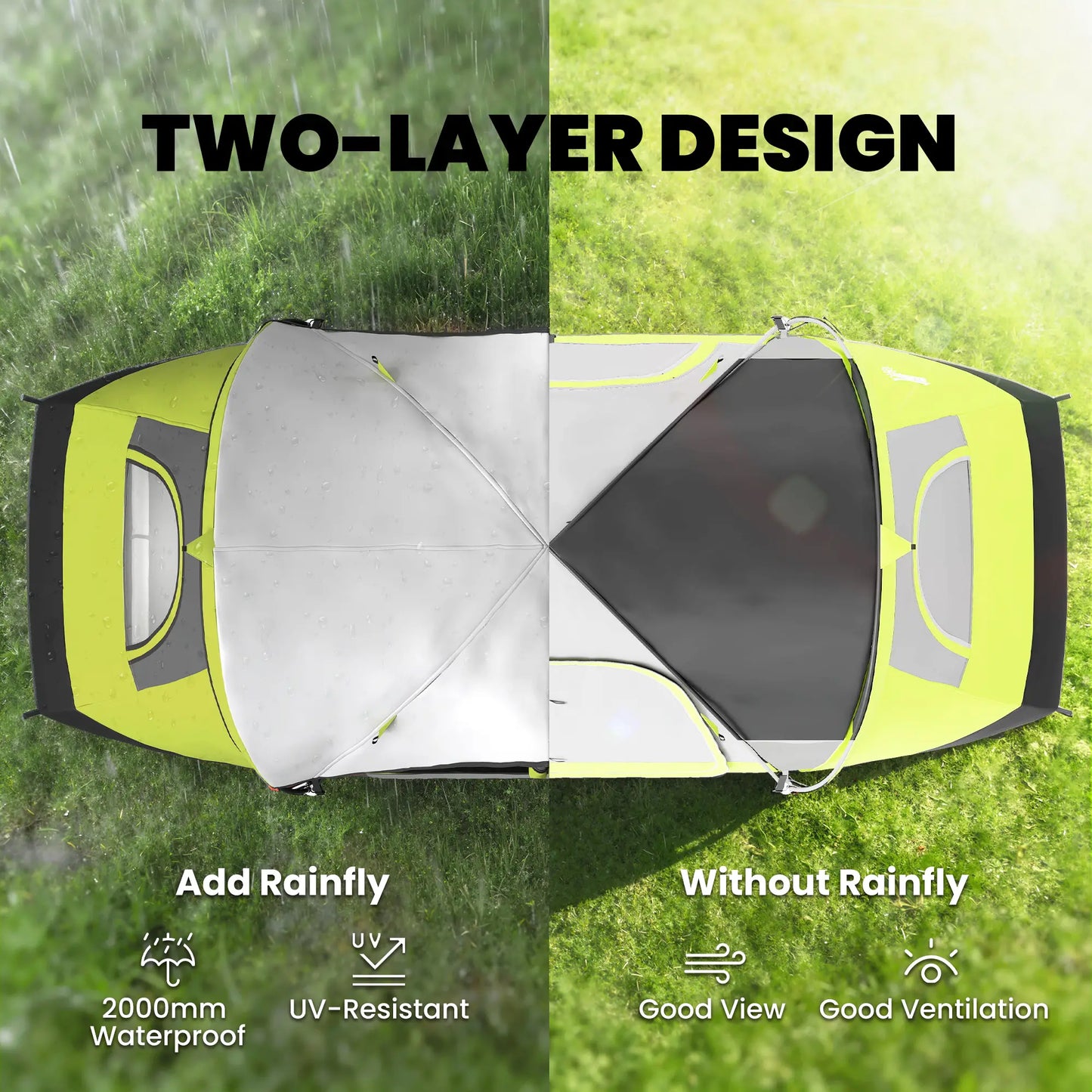 6-8 Person Camping Tent, 2000mm Waterproof Rainfly, Carry Bag, Green Camping Tents at Gallery Canada