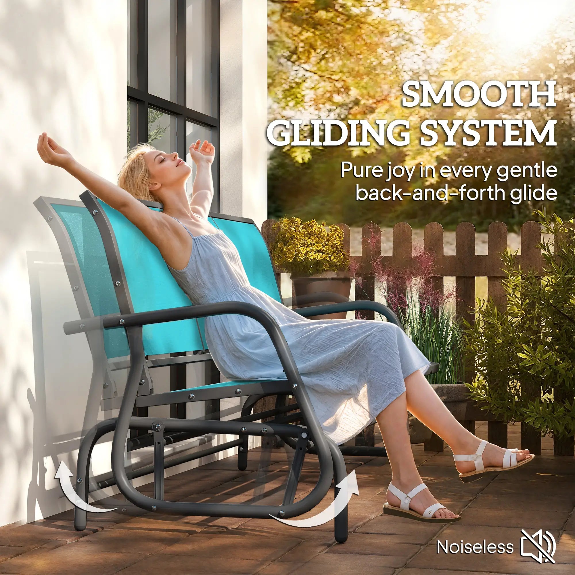 3-Seat Outdoor Glider Chair, Steel Frame, Sling Fabric, Blue Outdoor Gliders at Gallery Canada