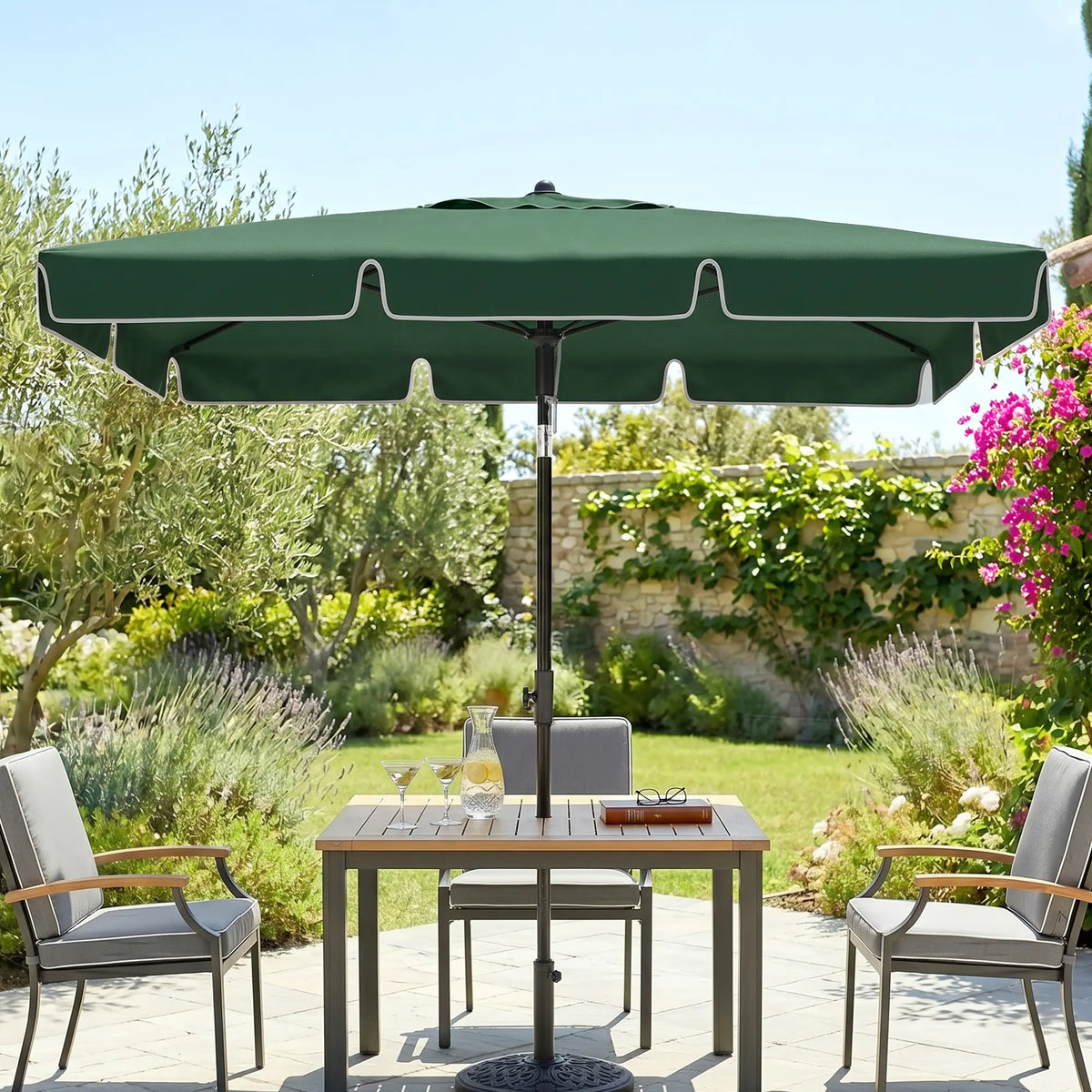 6.5x4ft Rectangle Patio Umbrella, Adjustable Tilt, Green Sun Umbrellas at Gallery Canada