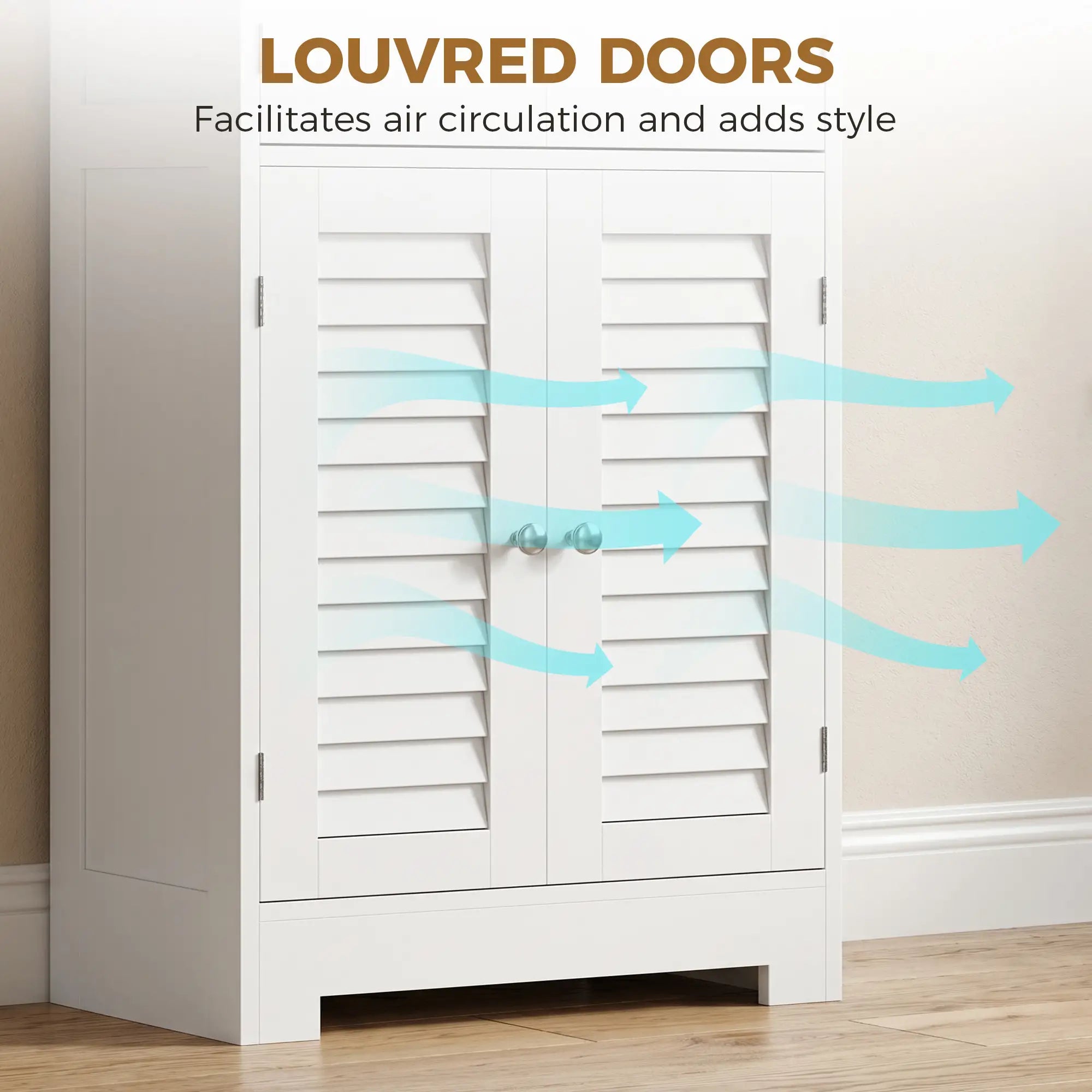 Freestanding Bathroom Cabinet, Glass Louvred Doors, Tall for Kitchen, Study Bathroom Cabinets at Gallery Canada