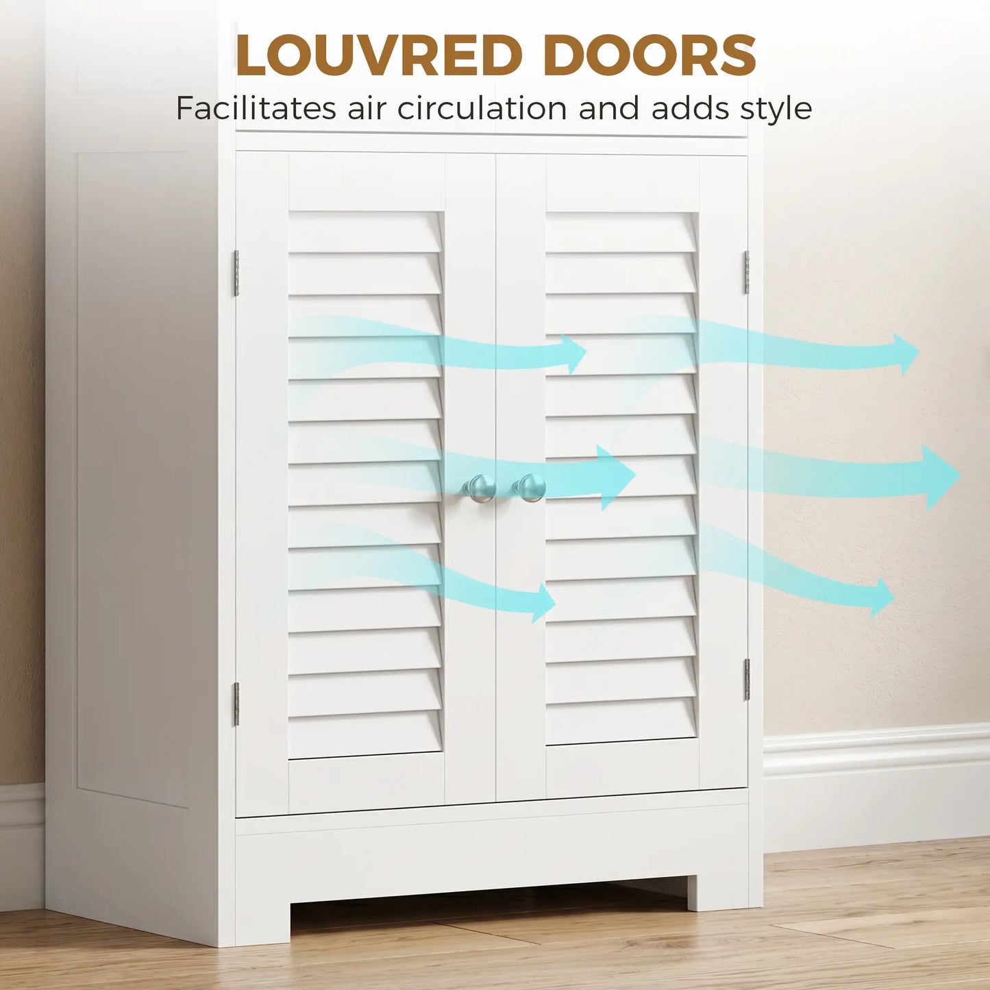 Freestanding Bathroom Cabinet, Glass Louvred Doors, Tall for Kitchen, Study Bathroom Cabinets at Gallery Canada