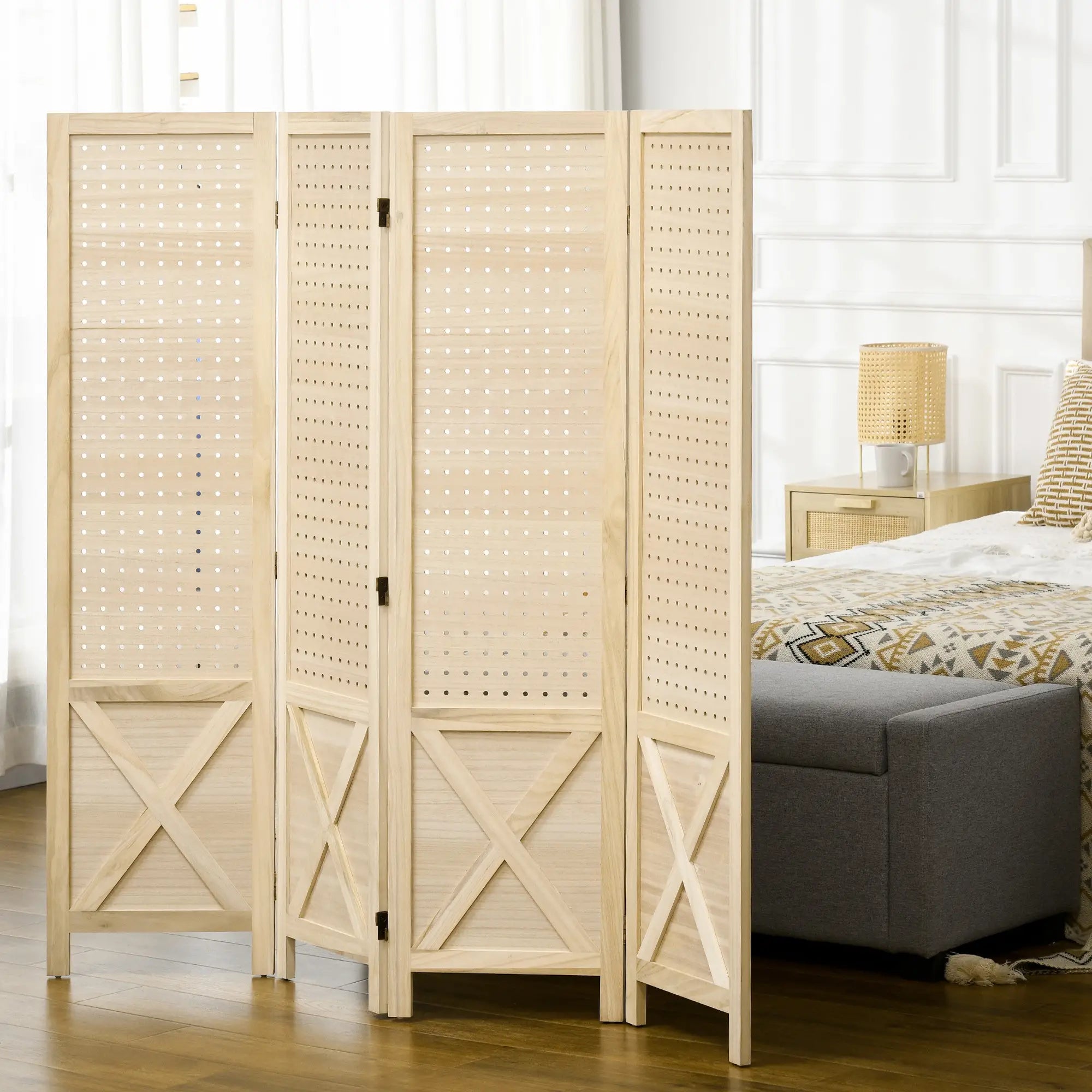 4.7' Wooden Room Divider, Folding Privacy Screen, Natural Room Dividers at Gallery Canada