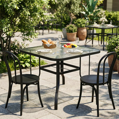 Tempered Glass Square Patio Table, 2.1" Umbrella Hole, 38" x 38" x 28" Patio Dinning Tables at Gallery Canada