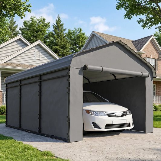10' x 15' Metal Carport, Heavy Duty Garage Shelter, Light Grey Car Shelters Light Grey at Gallery Canada