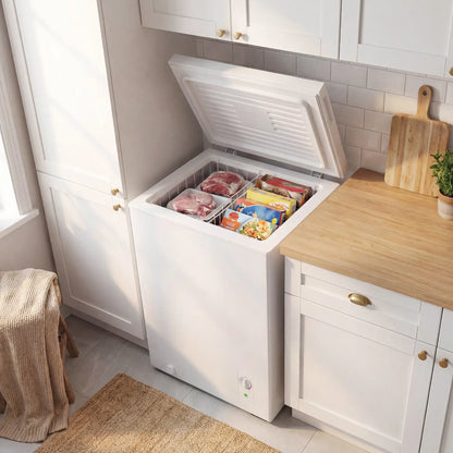 3.5 Cu.Ft Chest Freezer, Adjustable Thermostat, Wire Basket, White Small Kitchen Appliances at Gallery Canada