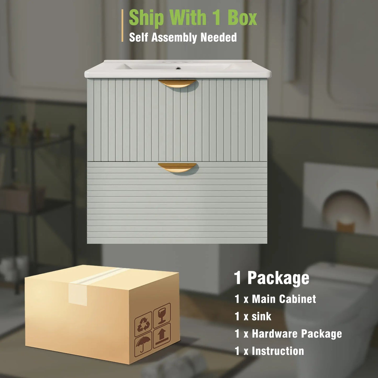 Wall-Mounted Bathroom Vanity, 2 Drawers, 24" L x 18" W x 23" H, Green Sink Cabinets at Gallery Canada