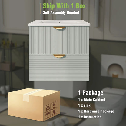 Wall-Mounted Bathroom Vanity, 2 Drawers, 24" L x 18" W x 23" H, Green Sink Cabinets at Gallery Canada