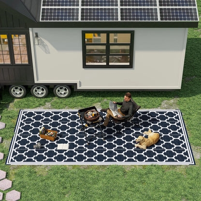 Reversible Outdoor RV Rug, 9' x 18', White, Patio Mat, Dark Blue Outdoor Reversible Rugs at Gallery Canada