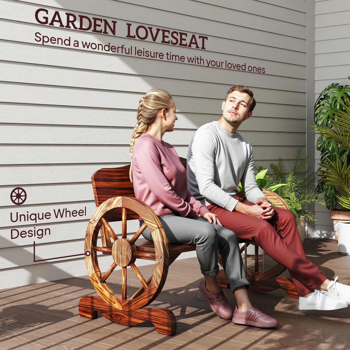 Wooden Outdoor Bench, Garden Patio Loveseat, 528LBS Capacity, Carbonized Outdoor Benches at Gallery Canada