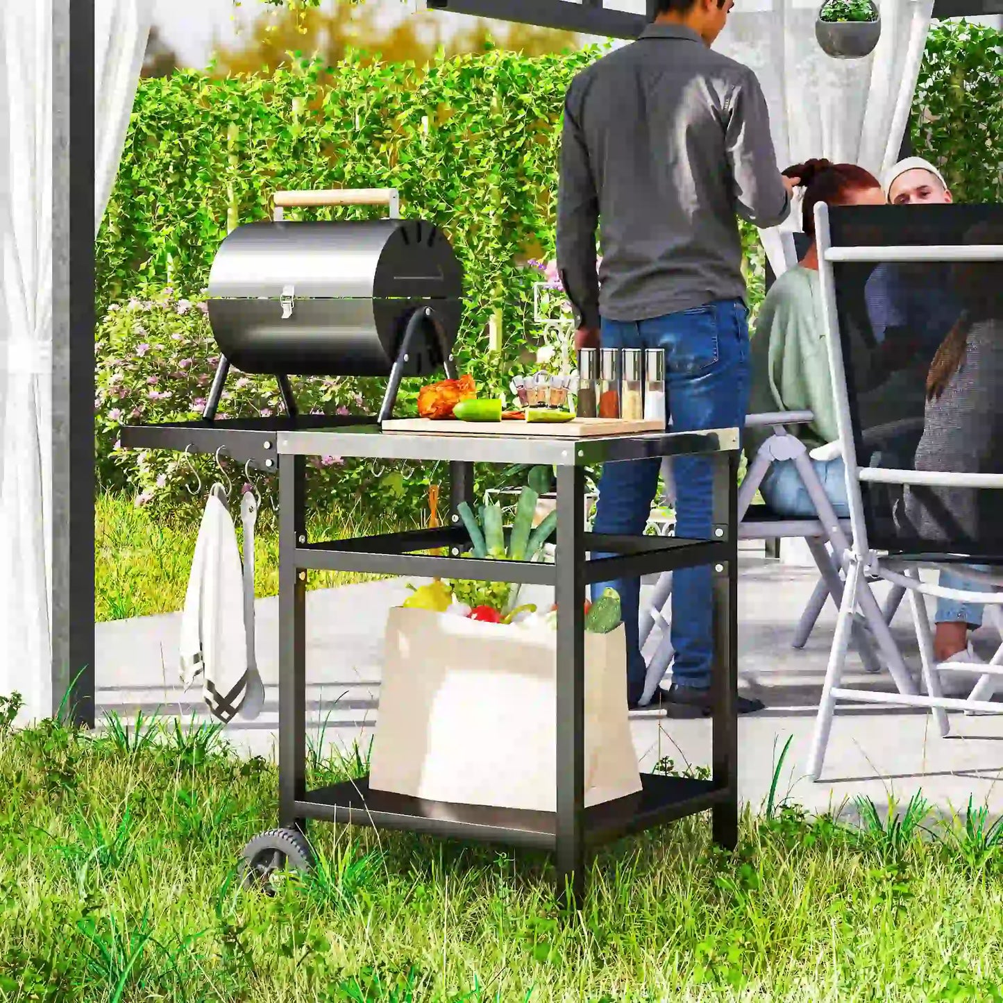 Outdoor Grill Cart With Stainless Steel Top, Foldable Side Table, Black Outdoor Grill Carts at Gallery Canada