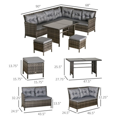 6pcs Outdoor Rattan Sofa Set, Wicker Sectional Couch, Dining Table, Dark Grey Patio Furniture Sets at Gallery Canada